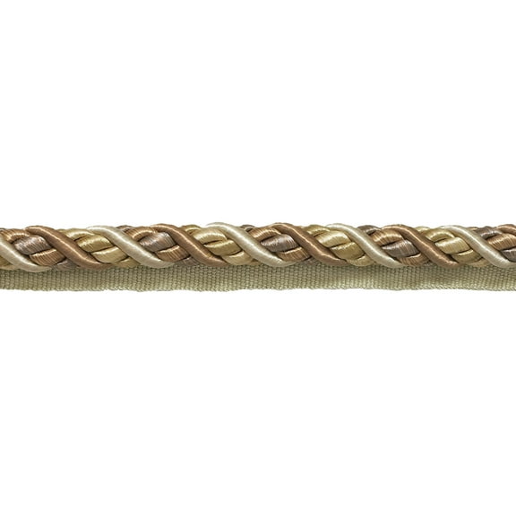 7/16" (1cm) Large Shiny Decorative Decorative Twisted Rope Cord with Lip | Cord Trim # 0716BL,, Taupe Beige #7245 (Light Beige, Dark Beige) Sold By The Yard (36"/3 ft/0.9m)