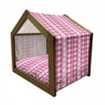 thumbnail image 2 of Pink and White Pet House, Traditional Argyle Design with Rhombuses and Dashed Lines, Outdoor & Indoor Portable Dog Kennel with Pillow and Cover, 5 Sizes, Pink Pale Pink and White, by Ambesonne, 2 of 5