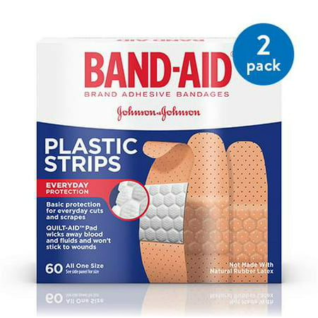 (2 Pack) Band-Aid Brand Plastic Strips Adhesive Bandages, All One Size, 60