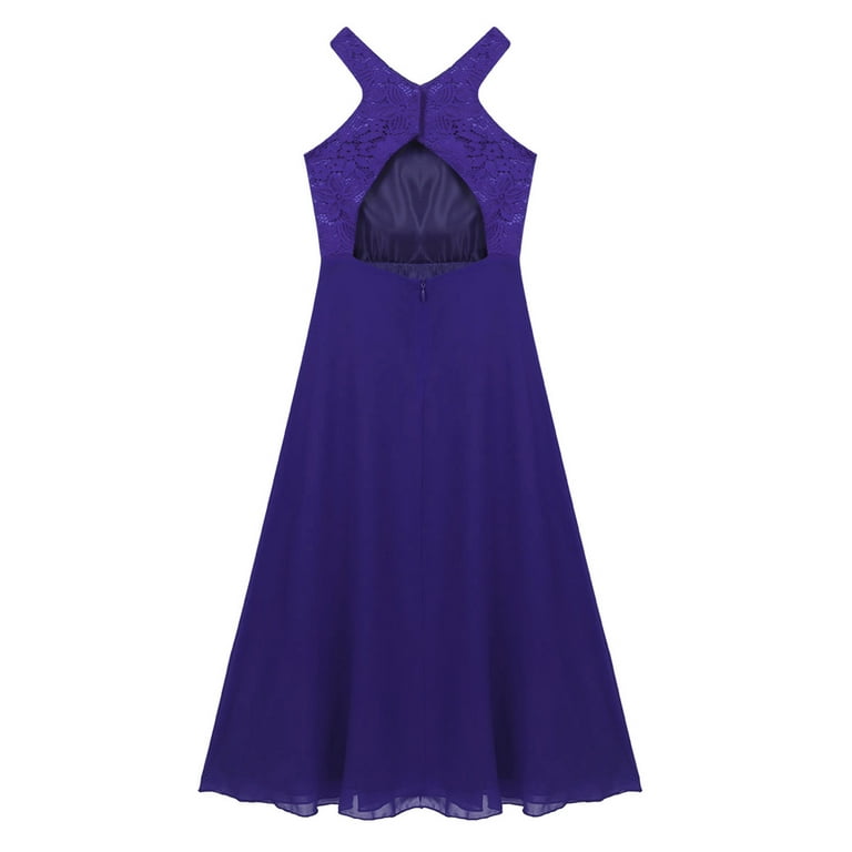 MSemis Big Girls Floral Lace Party Wedding Prom Long Chiffon Bridesmaid  Ball Maxi Gown Dress,Size 4-16 Purple 12 - Walmart.com