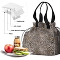 thumbnail image 4 of Black and Tan Leopard Print Drawstring Lunch Bag Women - Drawstring Lunch Bag Insulated for Work Office - Stain-Resistant Large Lunchbags for Women with Multi-Pockets, 4 of 6
