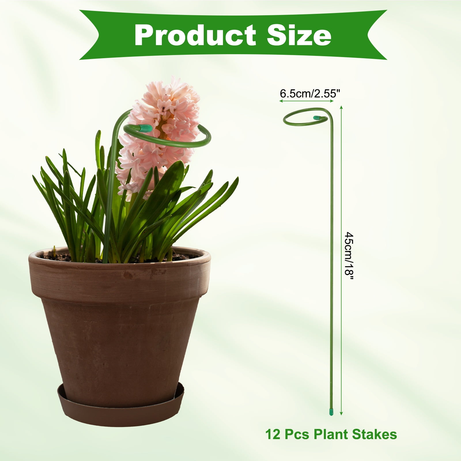 12pcs Plant Support Stakes, 18inch Single Stem Stakes Garden Plant Cage Support Rings for Orchid Rose Tomato Peony Flowers