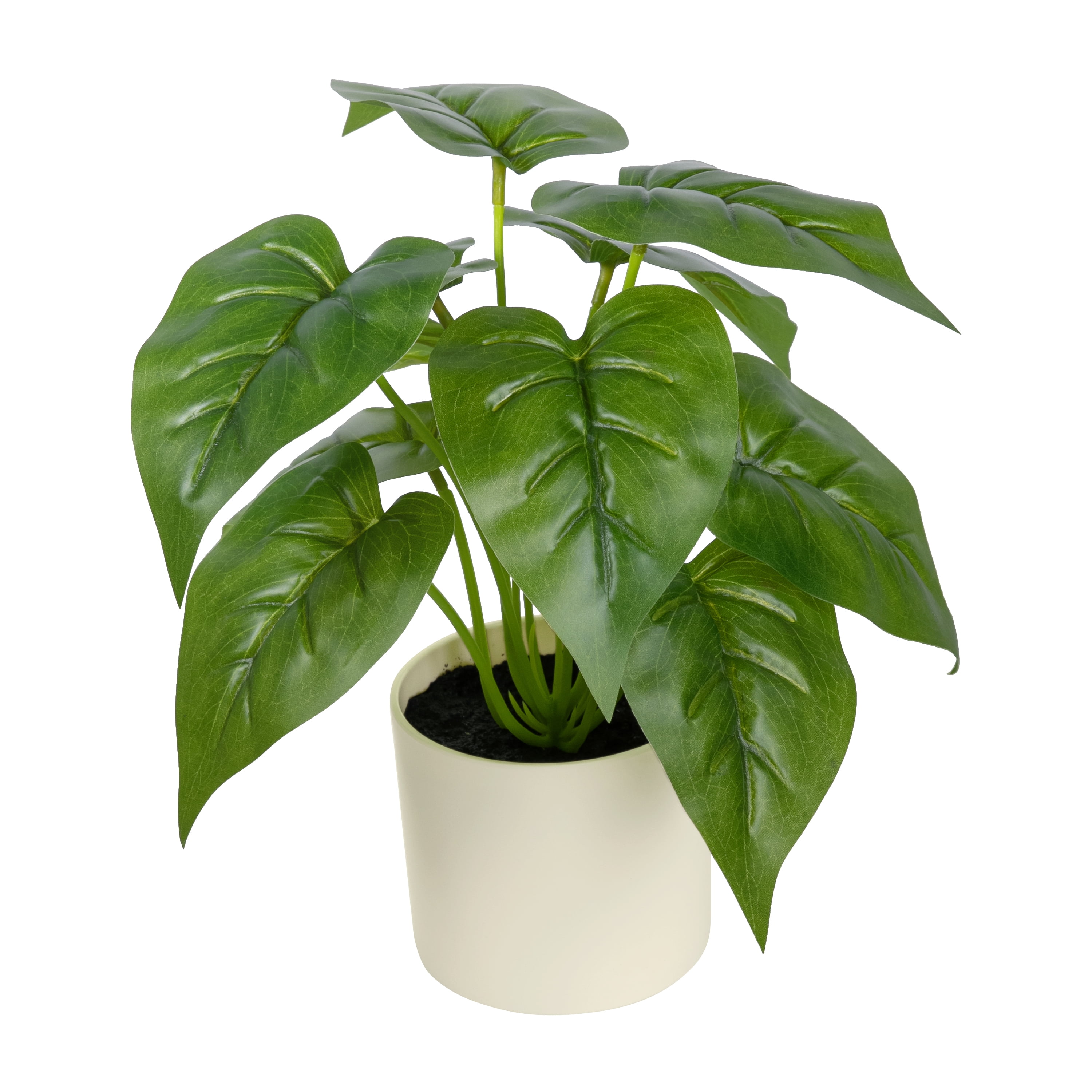 (3 pack) 10-inch x 4-inch Artificial Philodendron Leaf Plant in White Pot, Green, for Indoor Use, by Mainstays