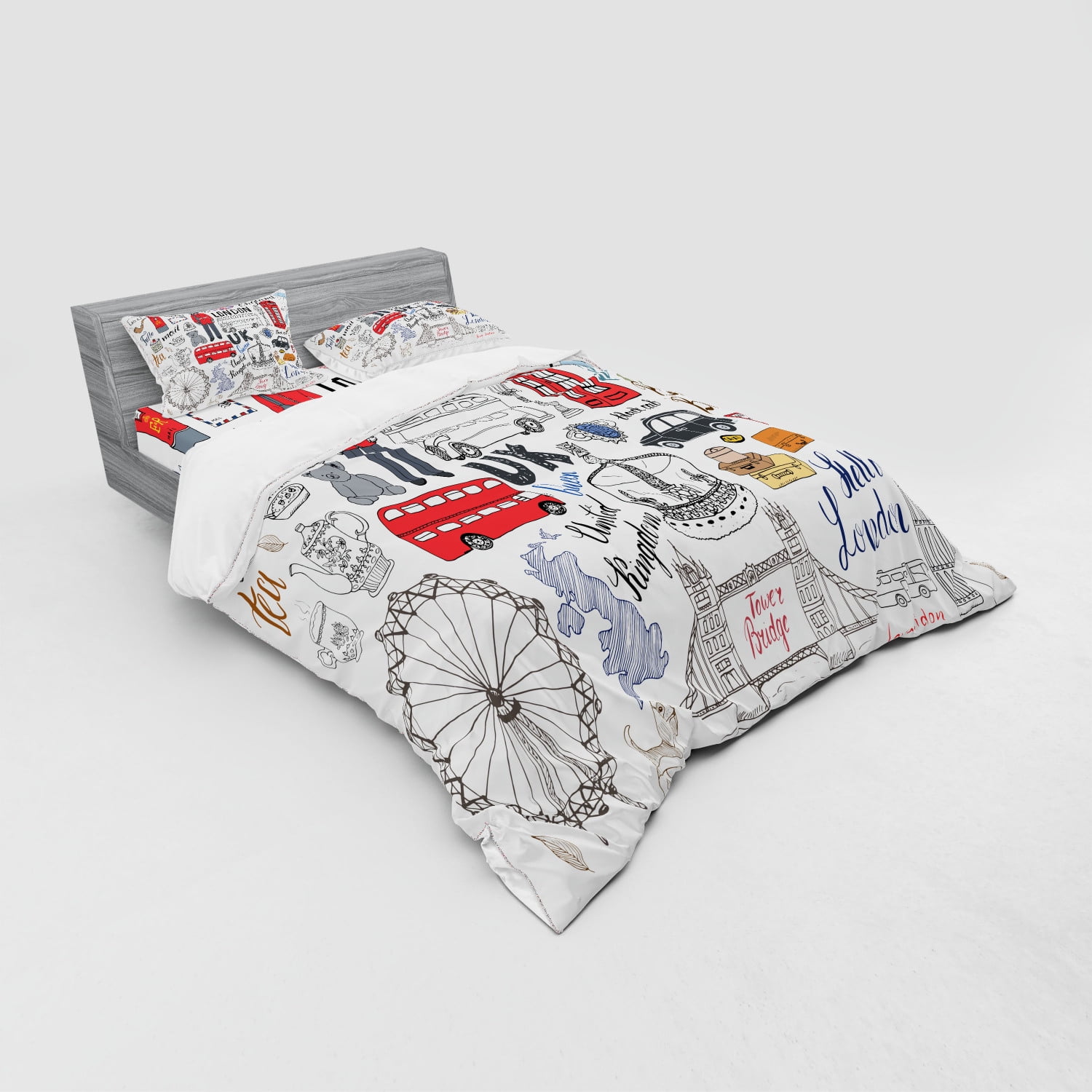 Multicolor nev_41655_twin Ambesonne Doodle Duvet Cover Set Twin Size I Love London Double Decker Bus Telephone Booth Cab Crown of United Kingdom Big Ben Decorative 2 Piece Bedding Set with 1 Pillow Sham 