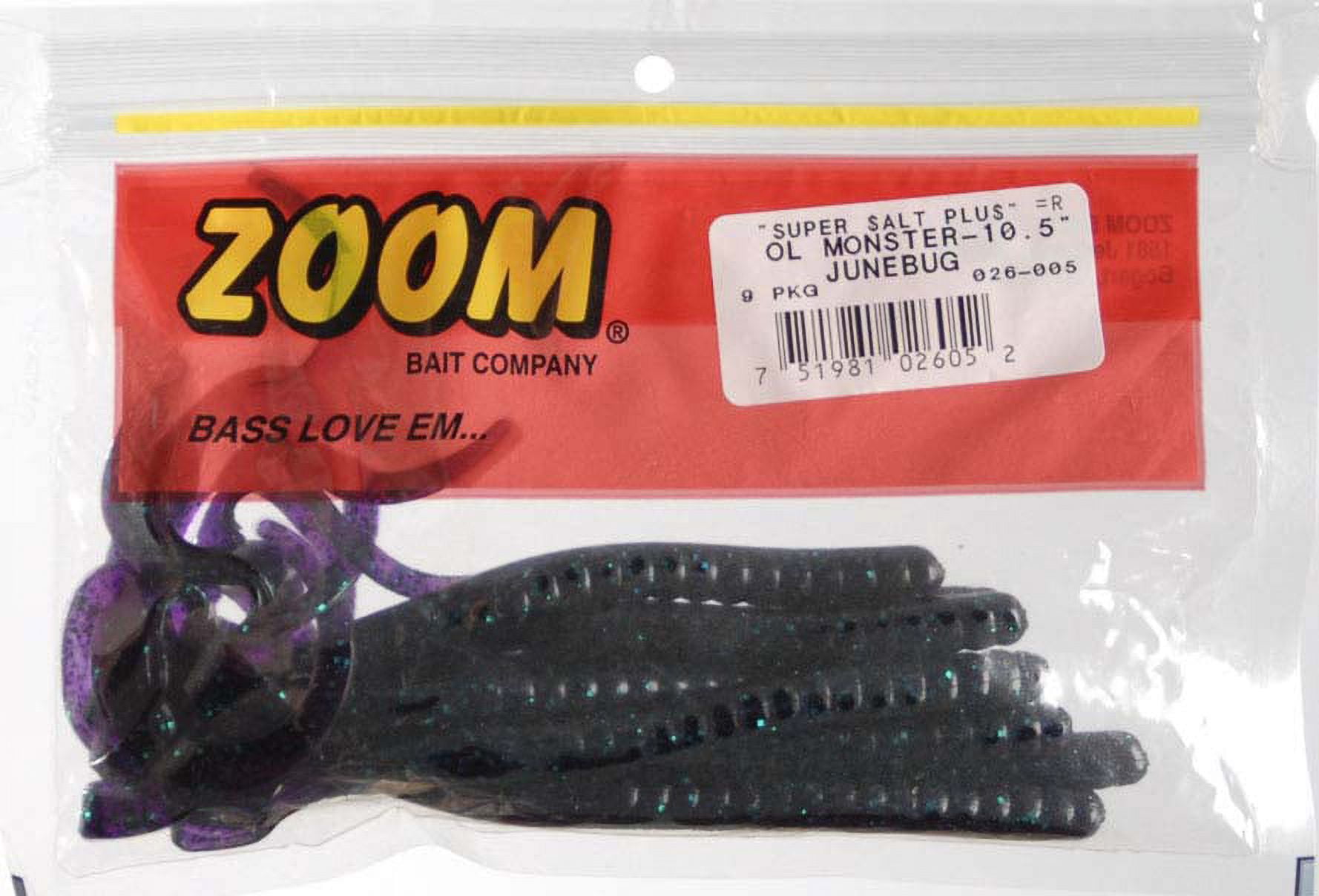 Zoom Ol' Monster Worm Freshwater Fishing Soft Bait, Junebug, 10 1