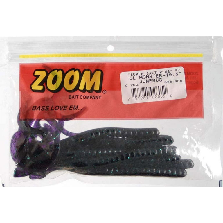 Zoom 026-005 Junebug Ol Monster 10.5 Magnum Worm Curled Tail Soft (9 Pack)