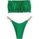 thumbnail image 1 of Traje de baño de tanga de corte alto sin tirantes, conjunto de bikini bandeau con volantes de diamantes de imitación Verde CH Verde CH Xishao ropa, 1 of 2
