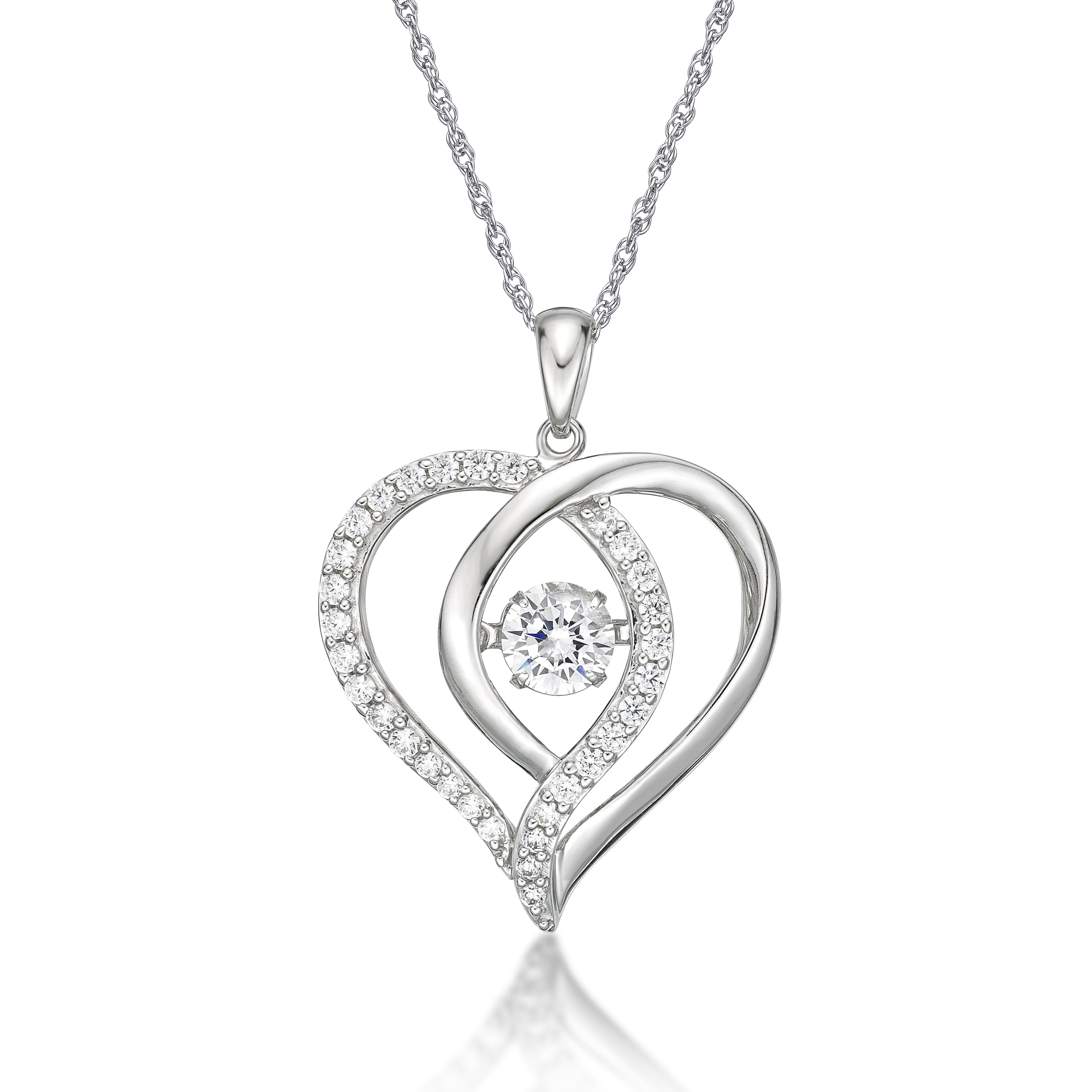 Sterling Silver Solitaire Heart Pendant Simulated Diamond Round Cut 18 Free Necklace