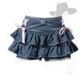 thumbnail image 2 of HZLPFO Y2K Women Ruffle Hem Blue Jean Pleated Mini Skirt - Denim Skirts for Women Bustier Top Suit Dark Blue,4XL, 2 of 3