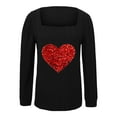 thumbnail image 5 of QUNYINEY Valentine's Day T Shirts for Women Puff Long Sleeve Black Square Neckline Casual Tops Drop Shoulder Pullover Ribbed Knit Loose T-Shirts Tops for Women Trendy, 5 of 5