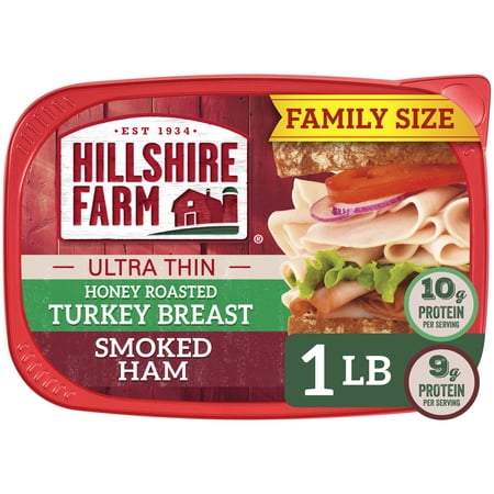 Hillshire Farm Sliced Honey Roasted Turkey Breast and Smoked Ham Deli Lunch Meat, 16 oz Plastic Tub