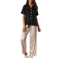 thumbnail image 2 of INSPIRE CHIC Women's Satin SleepwearButton Down Short Sleeve with Loose Pants Silky Lounge Pajama Sets XS Light Pink, 2 of 5