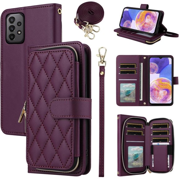 ZUKKASHAN Wallet Case for Samsung Galaxy A13 4G/5G with Detachable Wrist Strap,Shoulder Strap,9 Card Slots Zipper Purse,Luxury PU Leather Phone Cover for A04s M13 G5 A 13 LTE 13A 2022 Girls