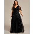 thumbnail image 5 of AURA Women's Plus Size Sequin Embroidered Formal Evening Gown V-Neck Sheer Short Sleeve A-Line Mother of Biride Dress, 5 of 7
