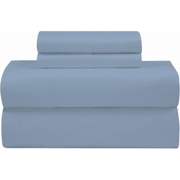 300 Thread Count Cotton Sateen Sheet Set - 4 Piece King Bed Sheets - 1 Fitted, 1 Flat & 2 Pillow Cases - Soft Cool & Crisp Sheet Set (King, Dusty Blue)