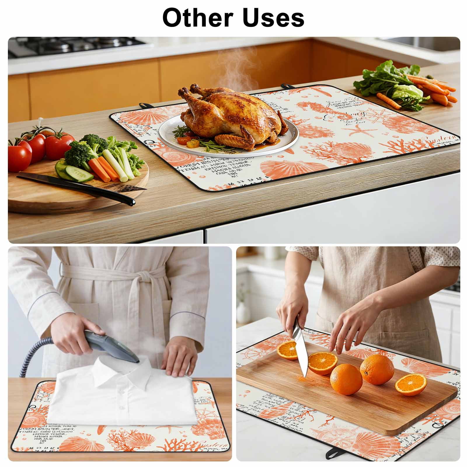 Orange Starfish Stove Top Cover for Electric Stove, Heat-proof & Non Slip Glass Top Stove Cover Protector, Rustic Ocean Coastal Shells Conch Coral Kitchen Flat Cooktop Rubber Mat 31x24 Inches