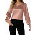 thumbnail image 3 of Women'S Satin Casual Long Sleeve Shirt, Elegant Business Work Top, Formal Autumn Outfit for the Office Pink XL, 3 of 10