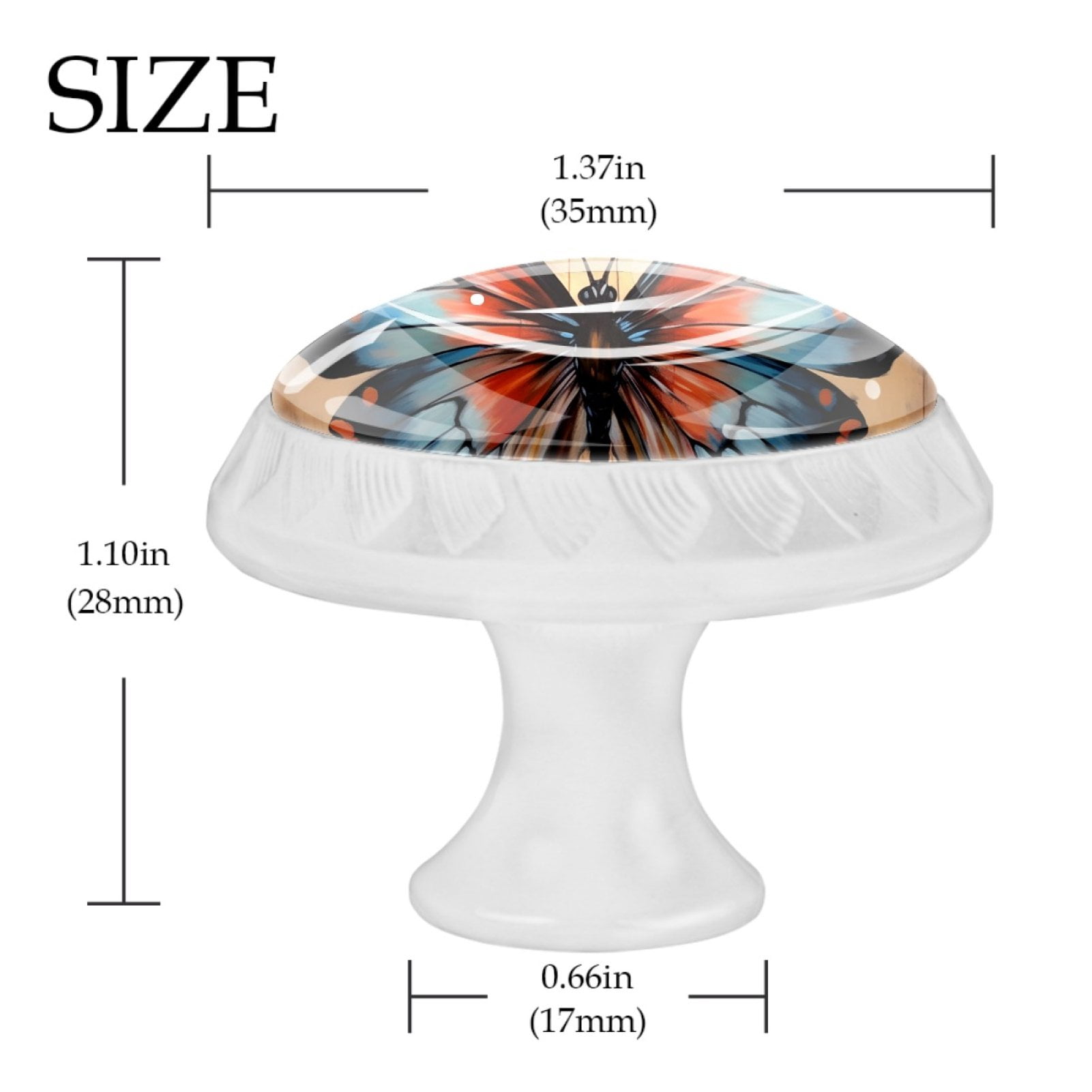 HemaKayy 4 Pack 1.37" Decorative Cabinet Knobs - Elegant Door Handles for Home Kitchen Bedroom Furniture Decor | ABS Resin with Glass Finish | Easy Installation | Blue Butterfly Ink Paint Flowers