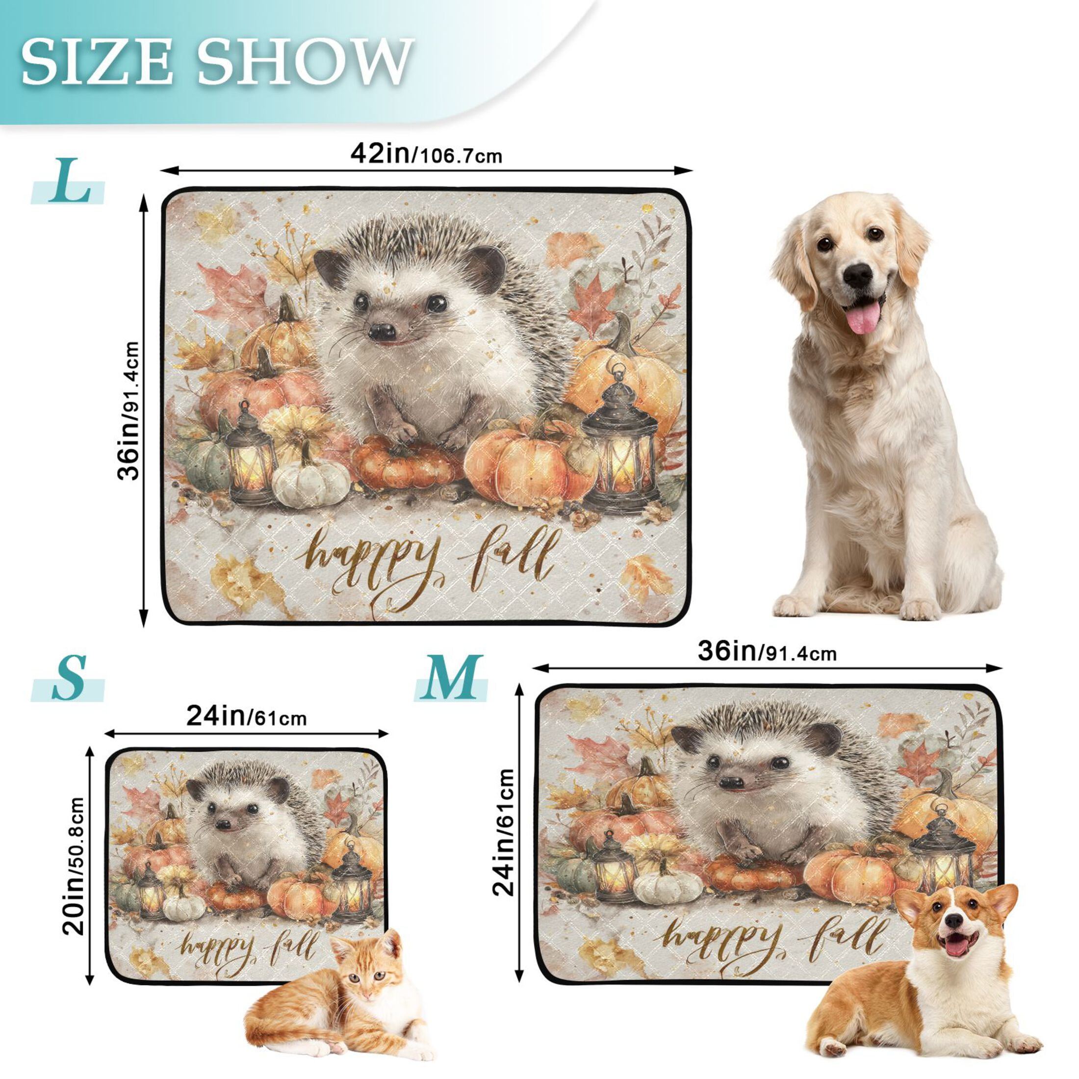 Qxltty Cute Hedgehog Cat litter Pads Pet Set of 2 Diaper Mats Center Anti-leakage Layer Absorbent Soft and Comfortable