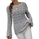 thumbnail image 2 of Txlixc Mujeres Trendy Hollow-Out Tops, Crochet Color sólido Cuello redondo Manga larga Punto Tops con puños acampanados para damas Txlixc  Moda, 2 of 9