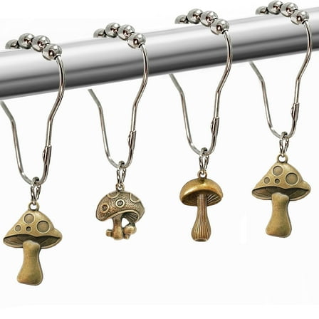 Mushroom Shower Curtain Hooks, Mushroom Bathroom Decor Boho Retro Cute Shower Curtain Hooks Rings Country Cottagecore Decorative Shower Curtain Hooks