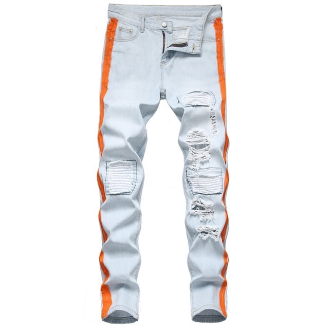 Jeans Amples pour Hommes, Extensibles Haut de Gamme, Nostalgiques, Effilochés, Coupe Ajustée, Jeans Bleu Pâle 4TG pour Hommes
