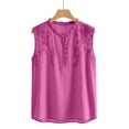 thumbnail image 3 of ZVNAH Haut Sans Manches à Broderie Florale pour Femme, Blouse Décontractée Style Henley à Col en V Volanté, P-2TG, 3 of 5