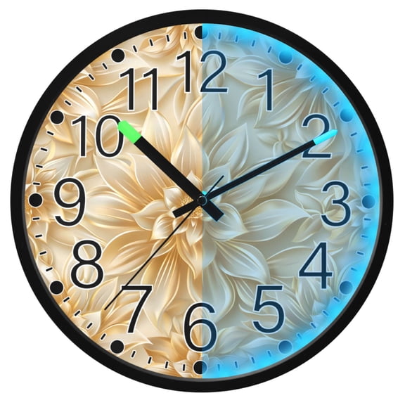 Ryvnso Gold Flower 12 Inch Night Light Wall Clock Silent Battery Operated Luminous Clocks