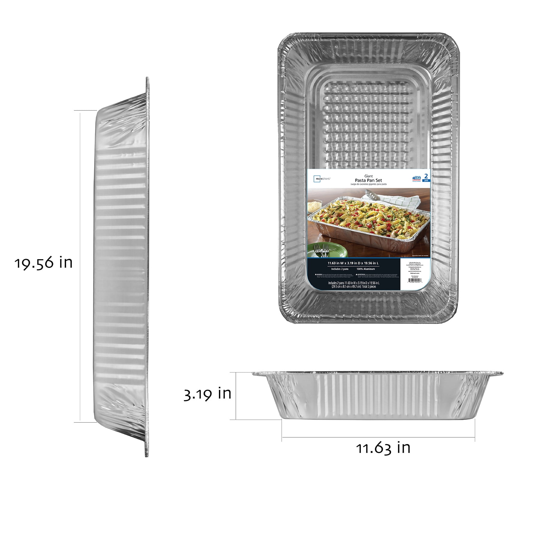 Mainstays Aluminum Full Steam Pan, 19.5" x 11.6", Giant Disposable Catering Pan, 2 Count