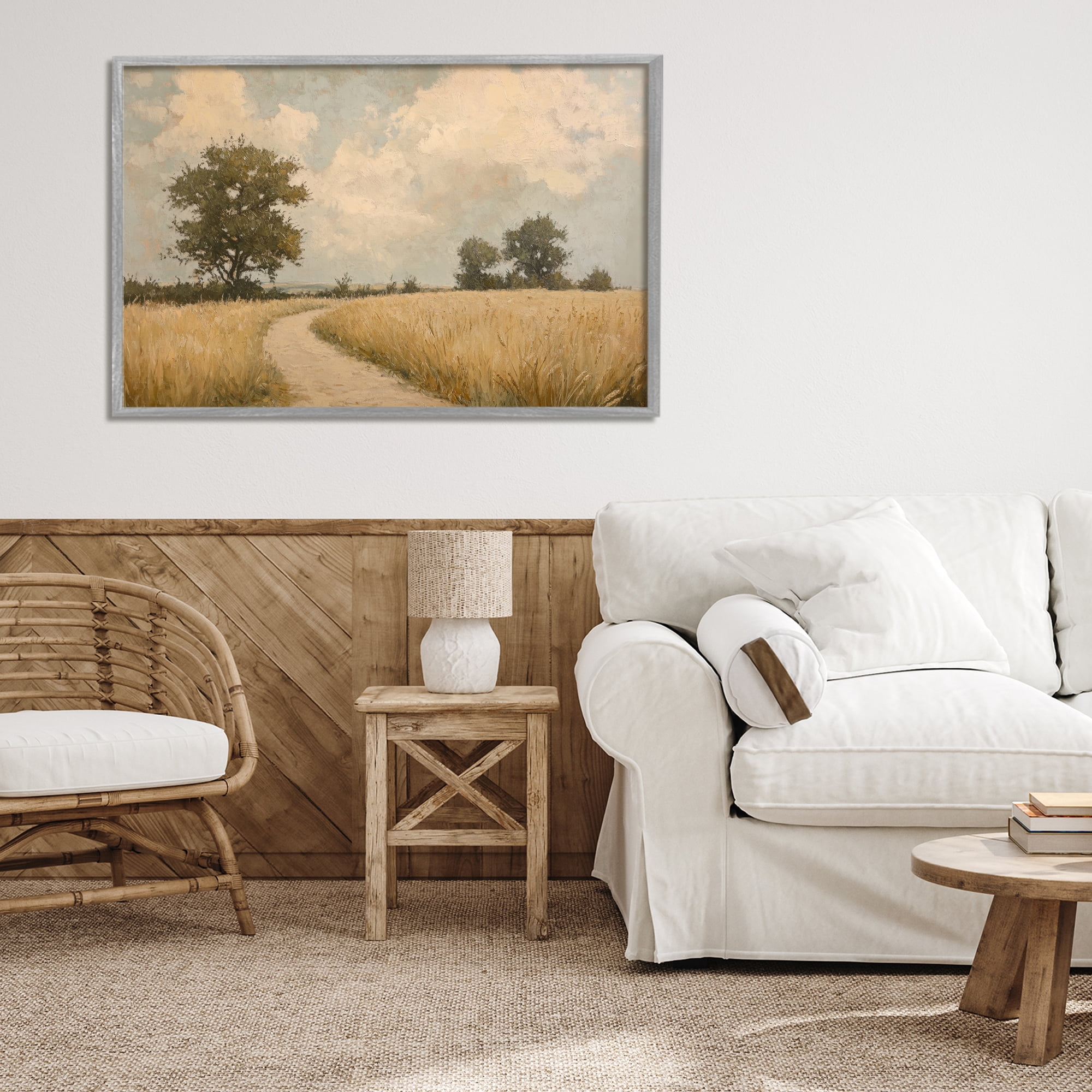 Stupell Industries Soft Field of Wheat Gray Framed Giclee Art, design by Petal Prints Design