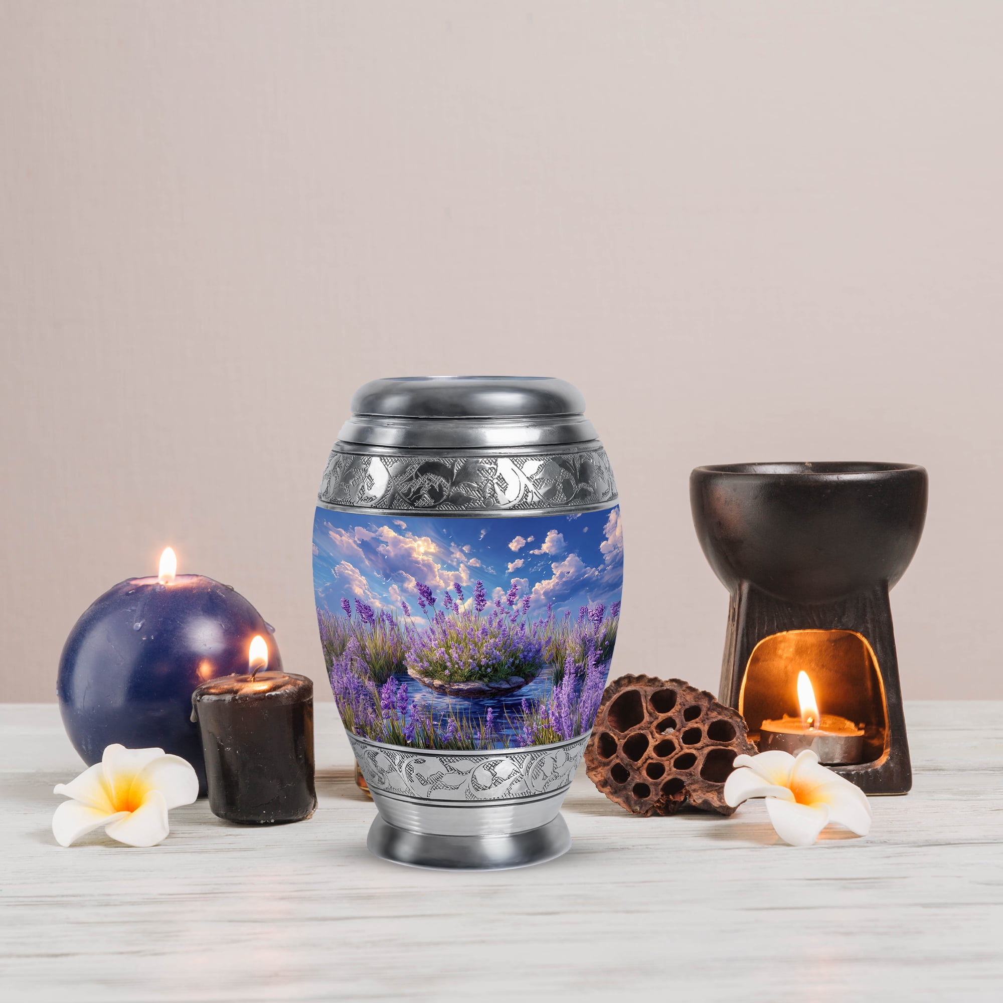 MUKTIVE Lavender Grass Burial Urn for Ashes Adult Male, Sky Blue Urn for Ashes for Women, Keepsake Cremation Urns for Men, Handcrafted Decorative Clouds Urns for Mom & Dad, 3 Inch