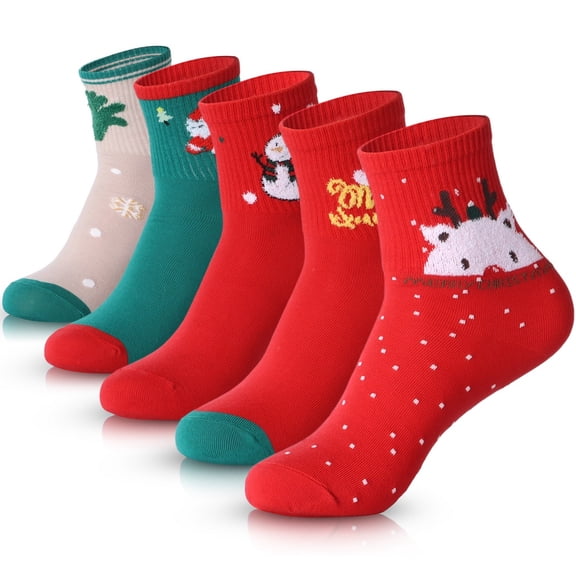 5 Pairs Christmas Socks, Warm Winter Socks, Christmas Tree Santa Claus Socks, Colorful Xmas Socks, for Christmas Party Gift