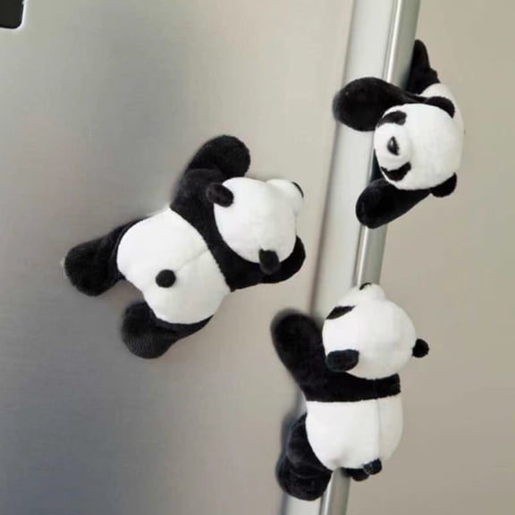 3Pc Panda Plush Doll Fridge Magnet 3D Refrigerator Magnetic Stickers Office Whiteboard Stickers Christmas Gifts Refrigerator Message Holder Home Decor