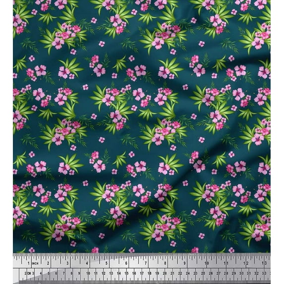 Soimoi Viscose Chiffon Fabric Leaves & Floral Artistic Print Fabric by Yard 42 Inch Wide