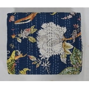 Indian Kantha Quilt Kantha Bedspread Kantha Blanket Floral Print 100 Cotton Throw Handmade Quilt Single Size Quilt Bedding Blue
