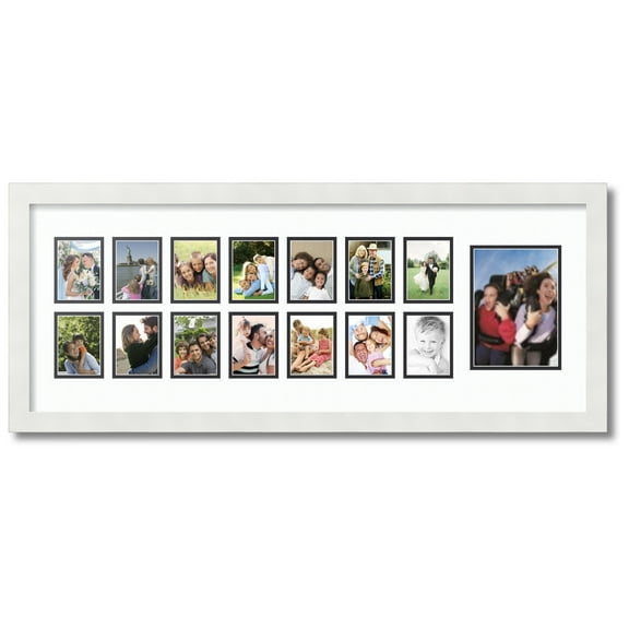 ArtToFrames Collage Photo Picture Frame with 1 - 5x7 and 14 - 2.5x3.5" Openings, Framed in White with Super White and Black Mats (CDM-3966-249)