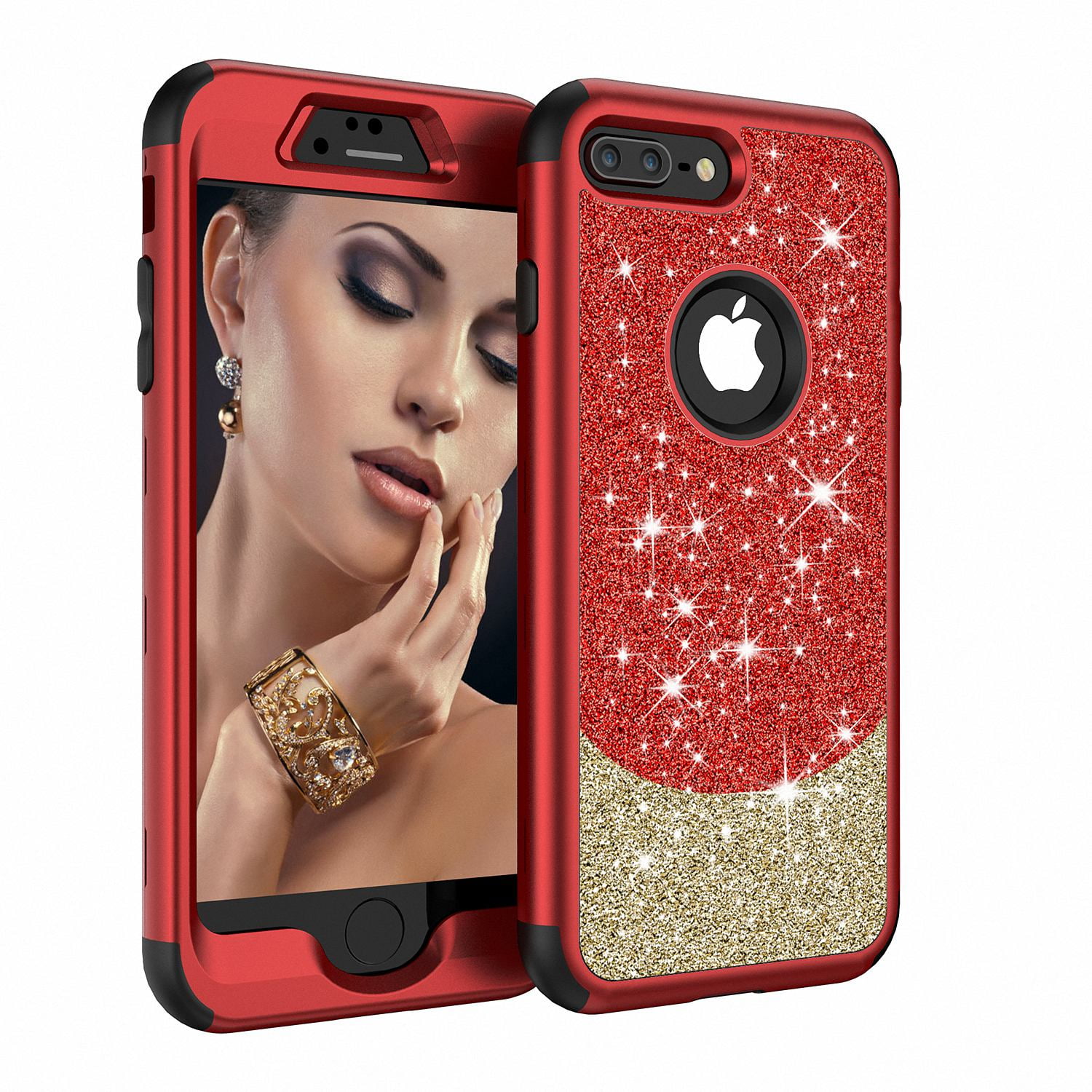Iphone 8 Plus Case Iphone 7 Plus Case Allytech Dual Layer Glitter Hybrid Silicone Bumper Armor Shockproof Full Protection Anti Fingerprint Case Cover For Apple Iphone 8 Plus 7 Plus Red Gold Walmart Com