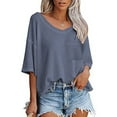thumbnail image 4 of Top for Women,Clearance Women's Fashion Casual Solid V-Neck Loose Short Sleeve T-shirt Pullover Tops, 4 of 4