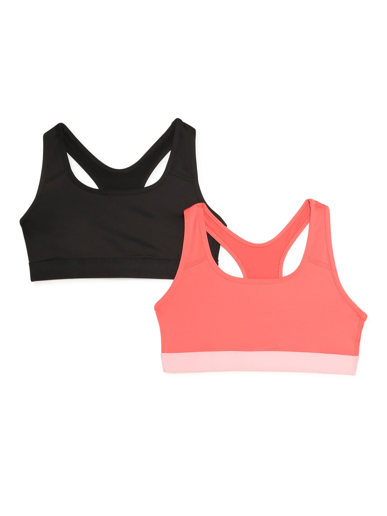 Athletic Works Girls Racerback Bras, 2-Pack, Sizes S-2XL