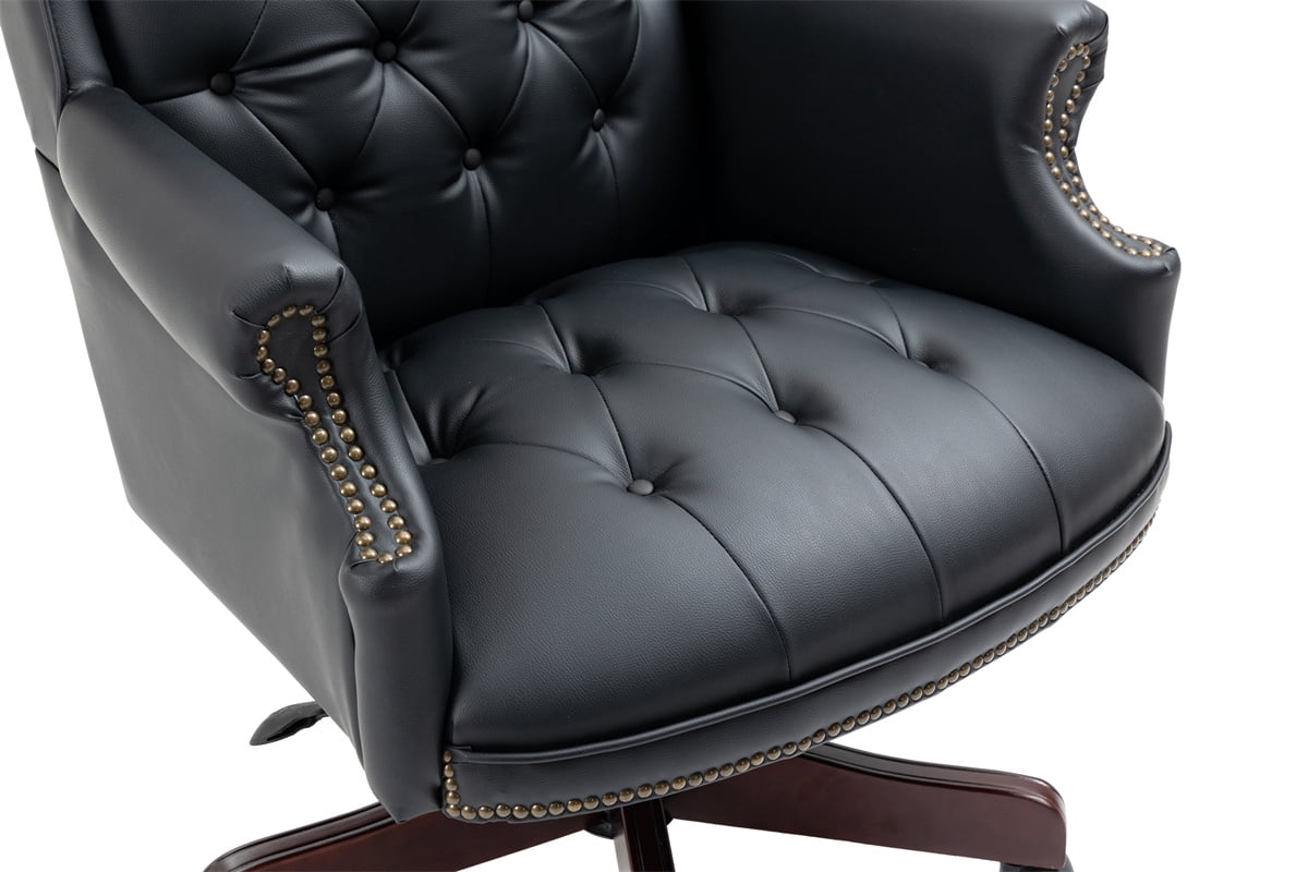 Executive Office Chair, High Back Reclining Desk Chair, PU Leather Computer Chair with Tufted Back and Nailhead Trim, Ergonomic Desk Chair with Smooth Glide Caster Wheels for Home Office, Black PU