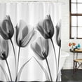 thumbnail image 2 of Tulip Black White Extra Long Shower Curtain Set, Waterproof Shower Curtains for Bathroom, Spring Floral Botanical Bloom Washable Fabric Cloth Bath Curtain for Bathtub with Hooks 72x96 Inches, 2 of 6