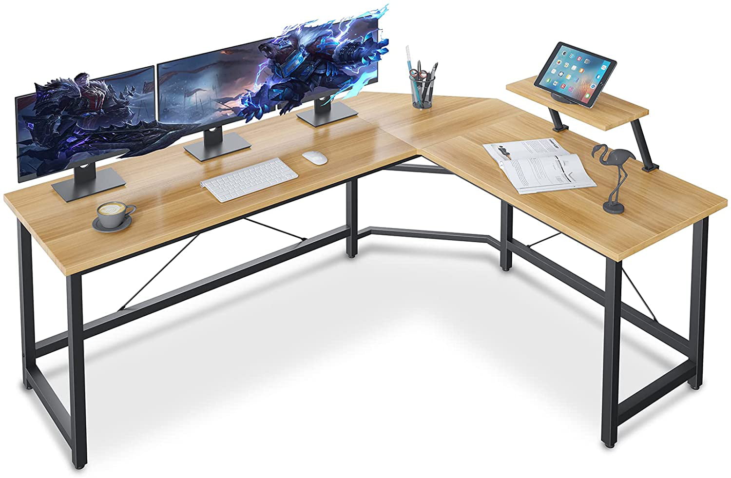 L Shaped Computer Corner Desk Gaming Table Cable Management Oak/Black/Walnut Hom 