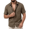 thumbnail image 6 of Bxsruta Men's V-Neck Casual Short Sleeve Button Down Shirt Lightweight Polyester Daily Wear with Chest Pocket, 6 of 8