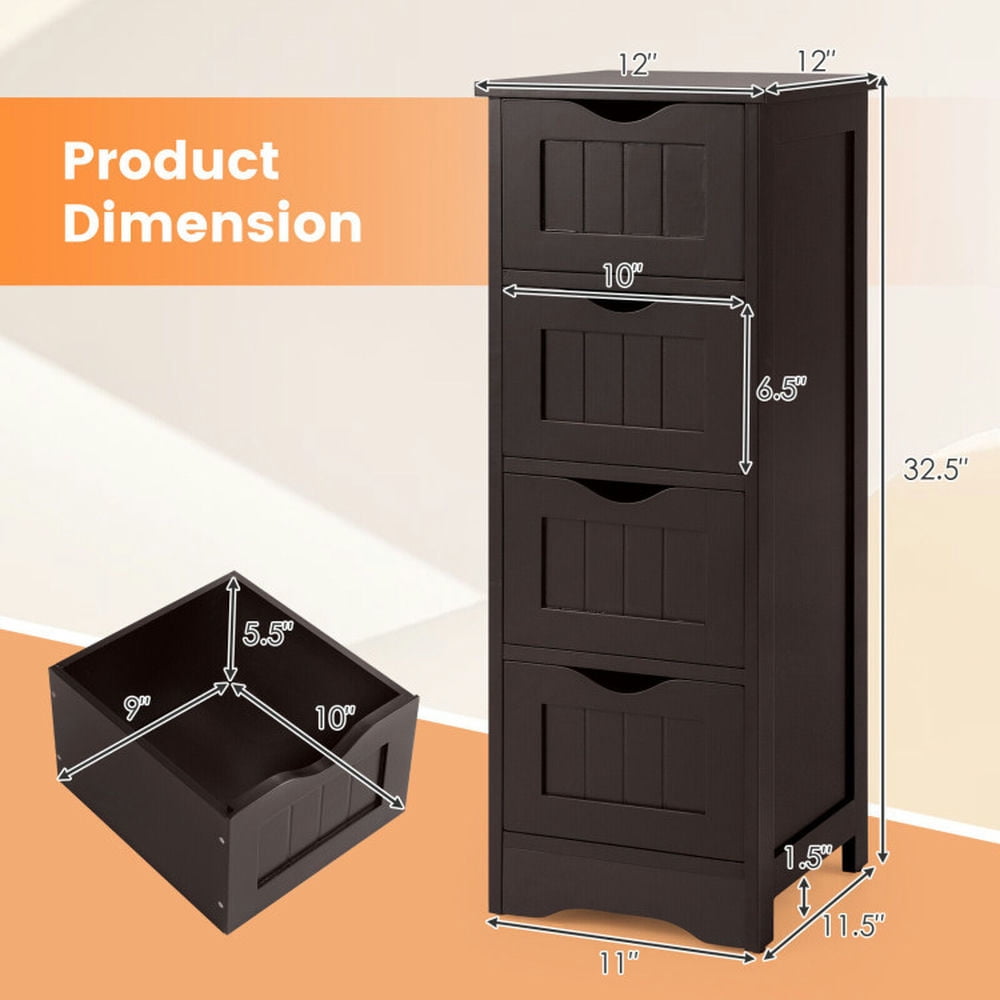 Finihen Storage Cabinet, Floor Cabinet, 4-Drawer Freestanding Floor Cabinet with Anti-Toppling Device, for Bathroom, Living Room, Bedroom, Kitchen, Dark Brown