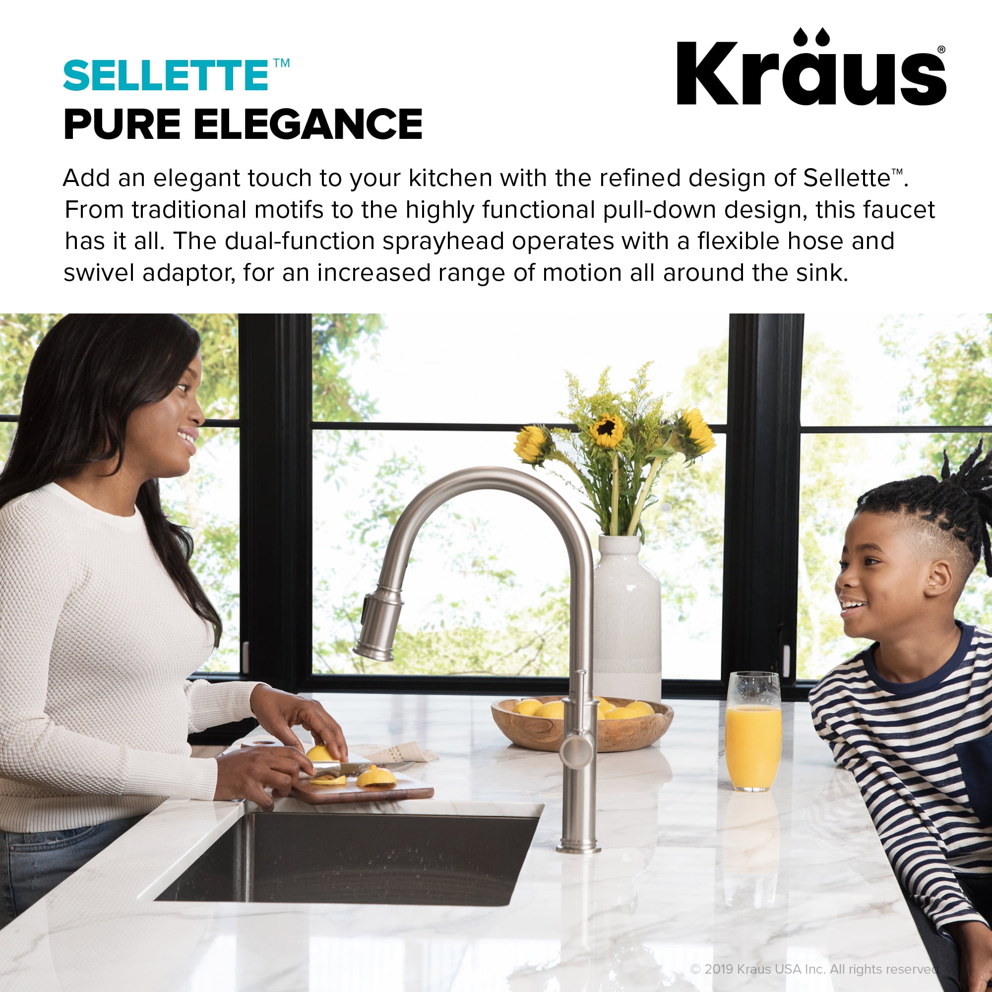 KRAUS Sellette™ Single Handle Pull Down Kitchen Faucet with Deck Plate and Soap Dispenser in all-Brite™ Spot Free Stainless Steel Finish