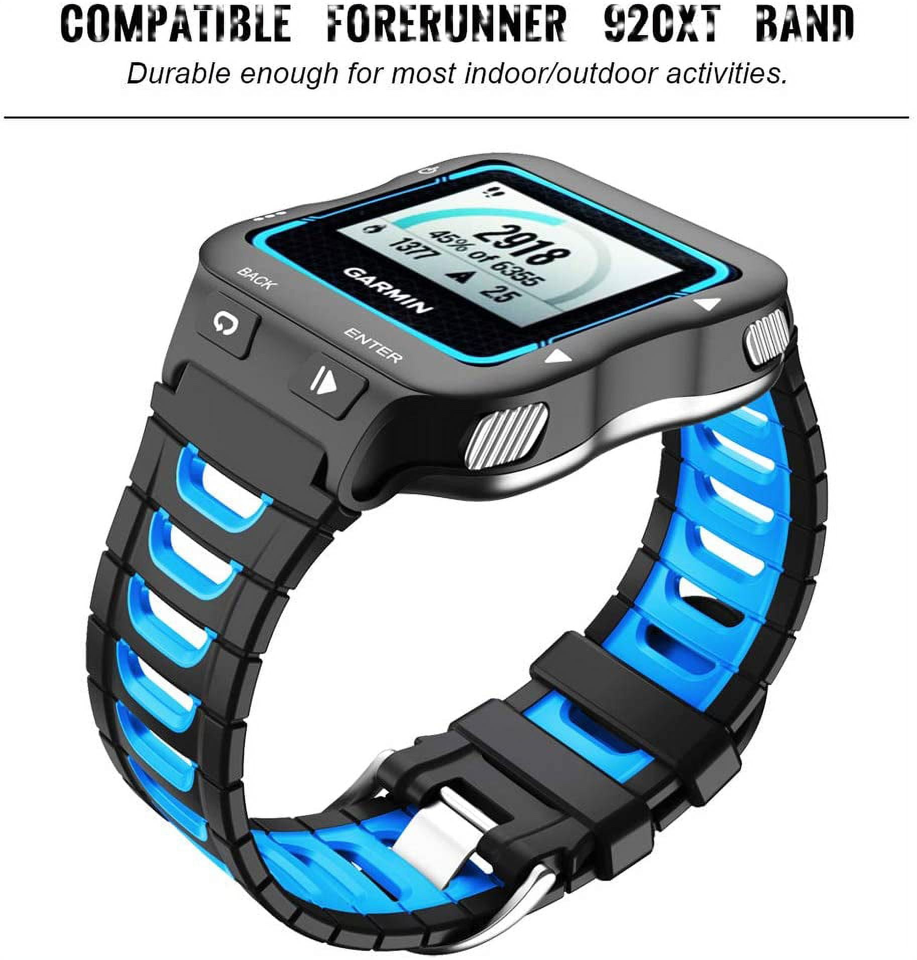 CRKMGS-Compatible with Garmin Forerunner 920XT Bands Soft Sport Watch Band Replacement for Forerunner 920XT Smartwatch, Black/Blue