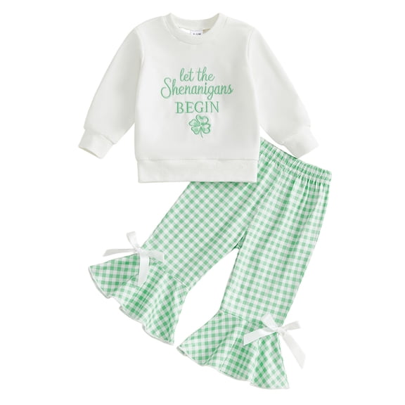 Baby Girl Easter Outfit Long Sleeve Bunny Sweatshirt and Bell Bottoms Toddler Clothes for Girls 0-3 Years Old