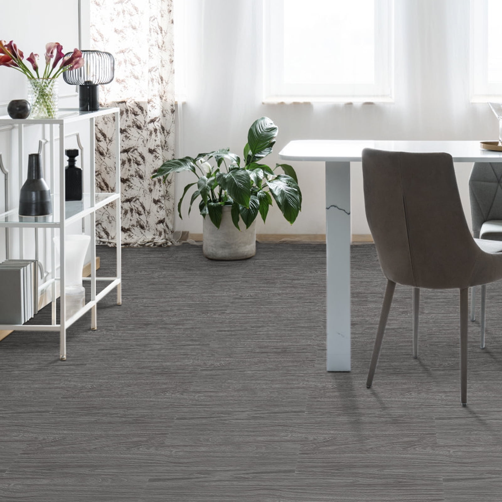 UMIGGEE Gray Peel Stick Flooring 35-in x 5.7-in x 1.0mm 10-Pcs Vinyl Flooring Wood Grain Floor Tiles Easy to Install for Bathroom Kitchen Living Room