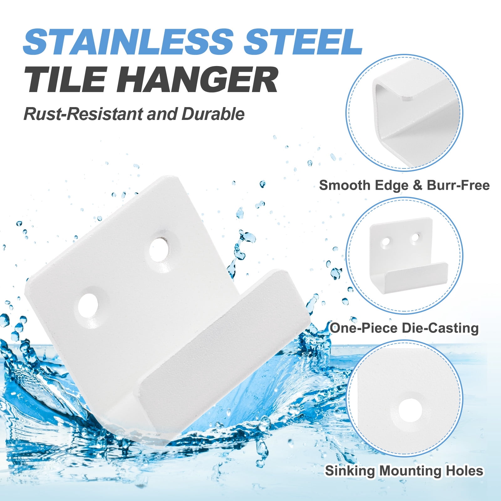 Uxcell 10 Pcs Stainless Steel Tile Hanger, Heavy Duty Wall Mount Bracket, Sand White, 20mm(13/16") Inner Width