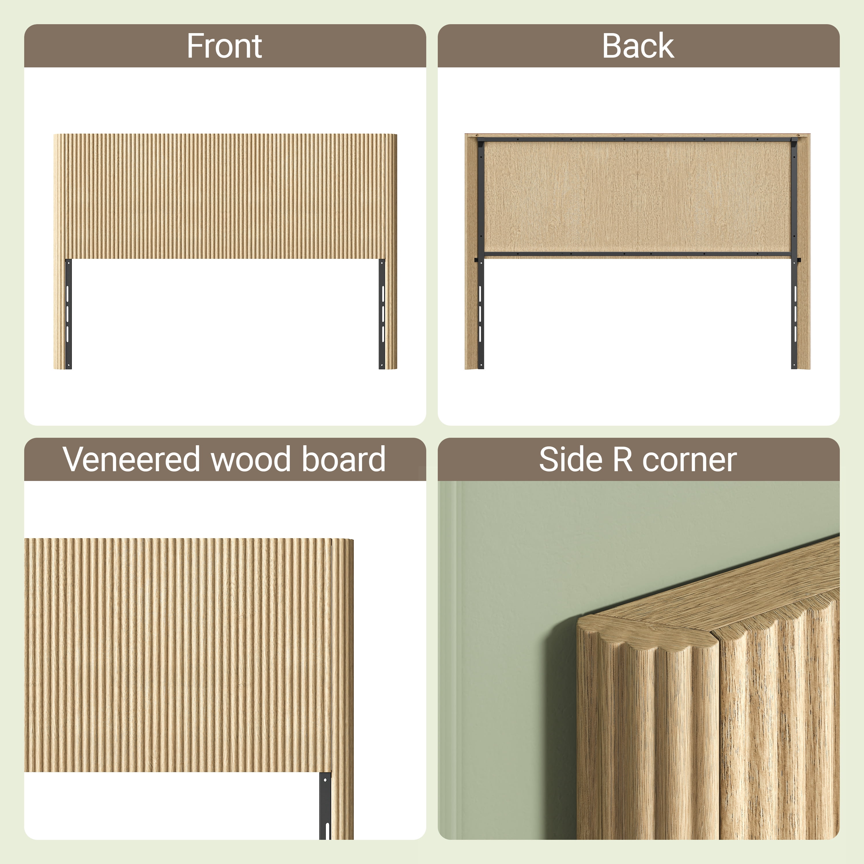 Modern Wooden Headboard with Arched Corrugated Design for Queen Bed, Vertical Grain Wall-Mount Headboard, Farmhouse Style, Easy Install, Oak